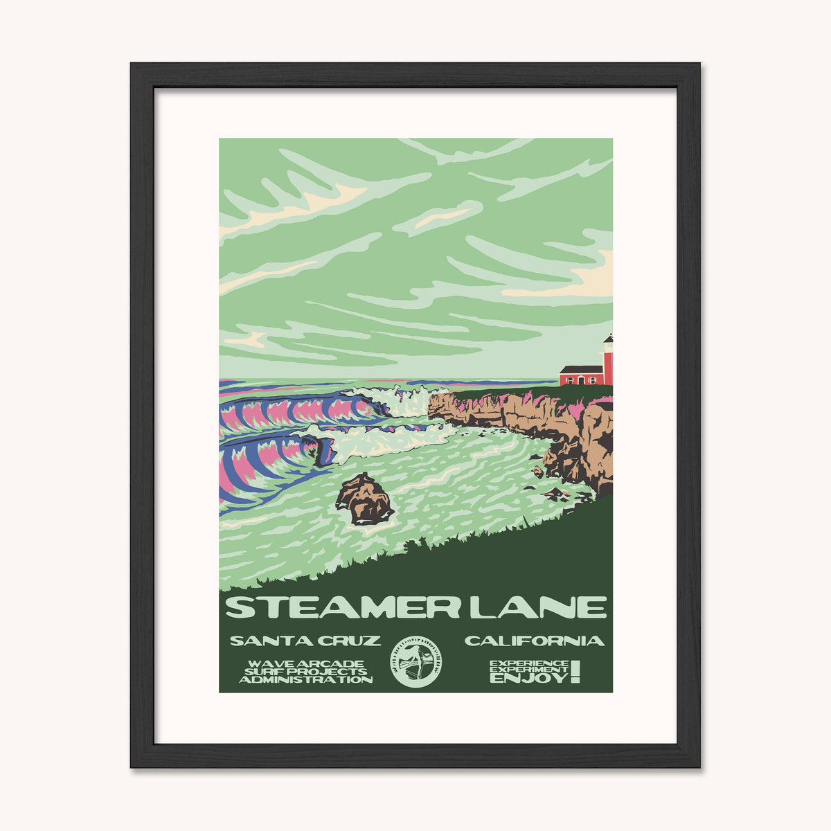 Steamer Lane WPA Surf Poster | Vintage Santa Cruz Travel Poster Art Print: Unframed / 16x20