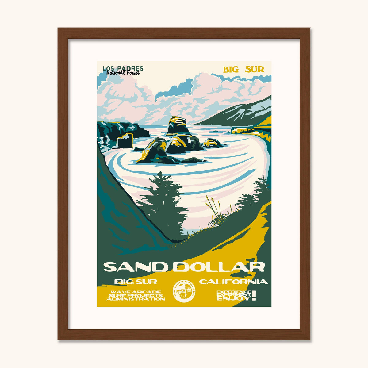 Sand Dollar Beach, Big Sur WPA Surf Poster | Vintage Big Sur Travel Poster Art Print: Unframed / 11x14
