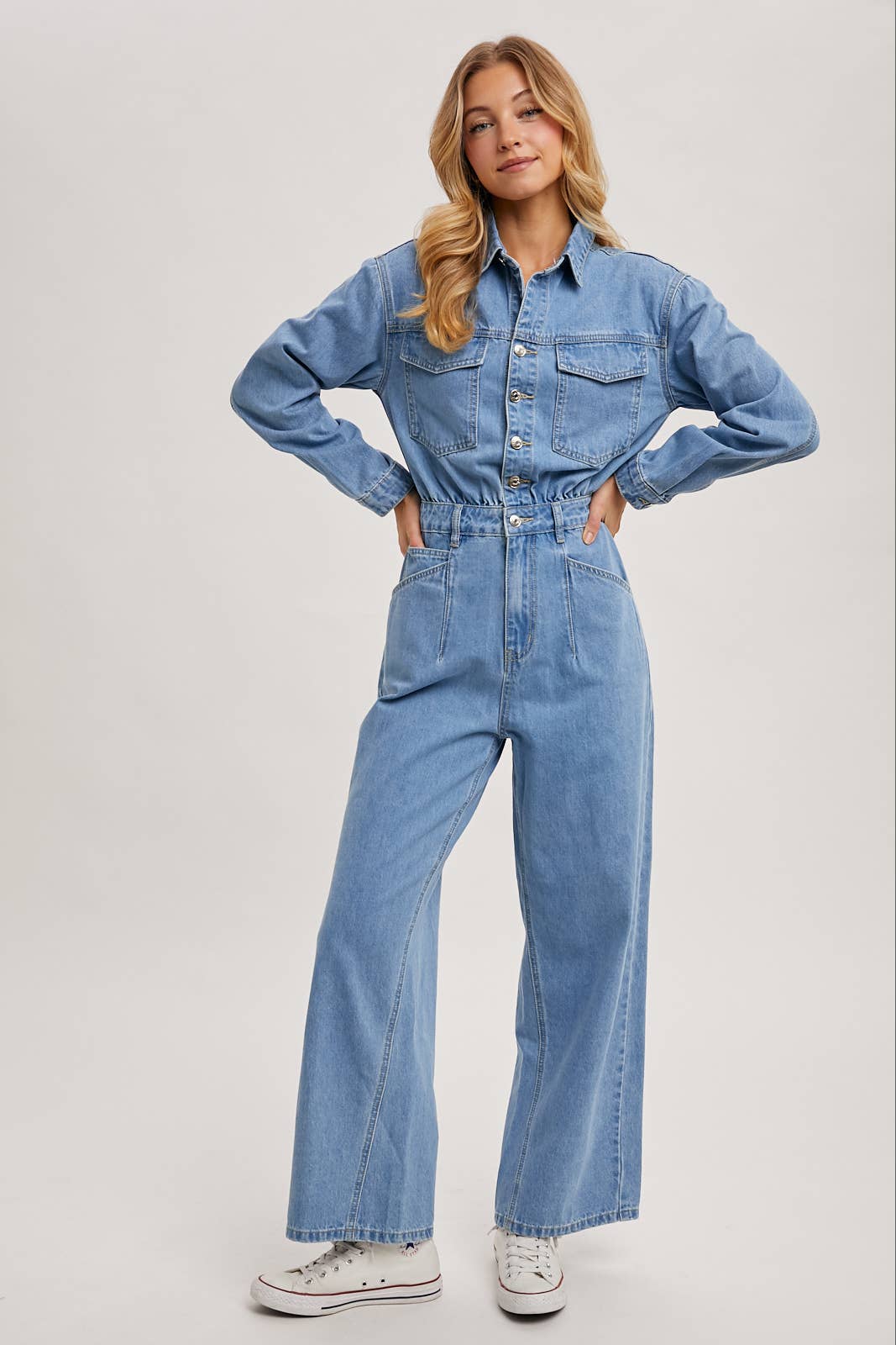 La Brea Denim Straight Leg Jumpsuit / L