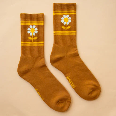 SUNSHINE STUDIOS- RETRO FLOWER CREW SOCKS