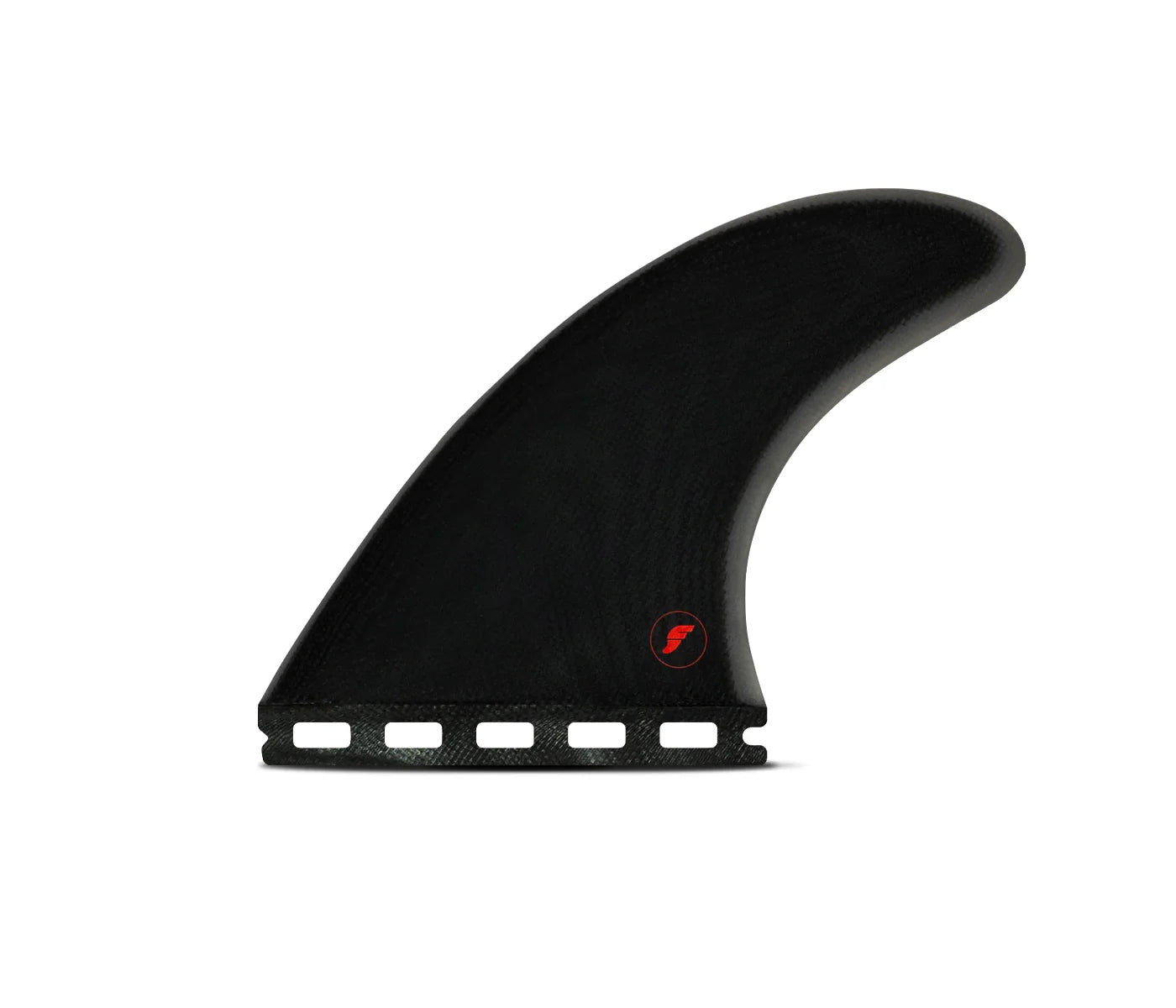 Black Futures EA Control Series Fiberglass Thruster Fin Set with a red logo on a white background