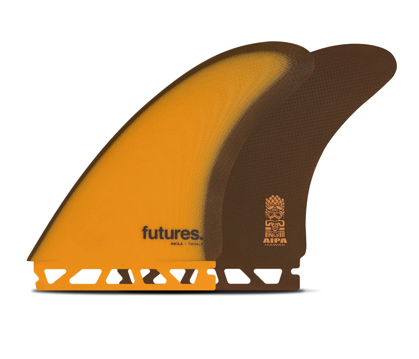 Orange and brown Futures Akila Aipa Fiberglass Twin +1 Fin Set