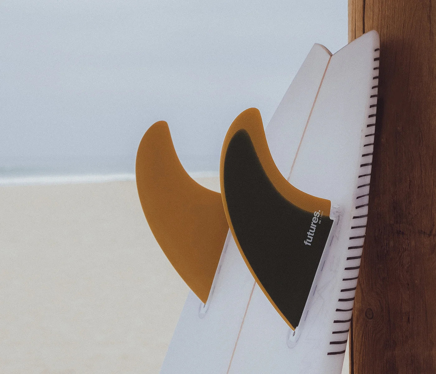 surfboard with Futures EN Fiberglass Twin Fin Set