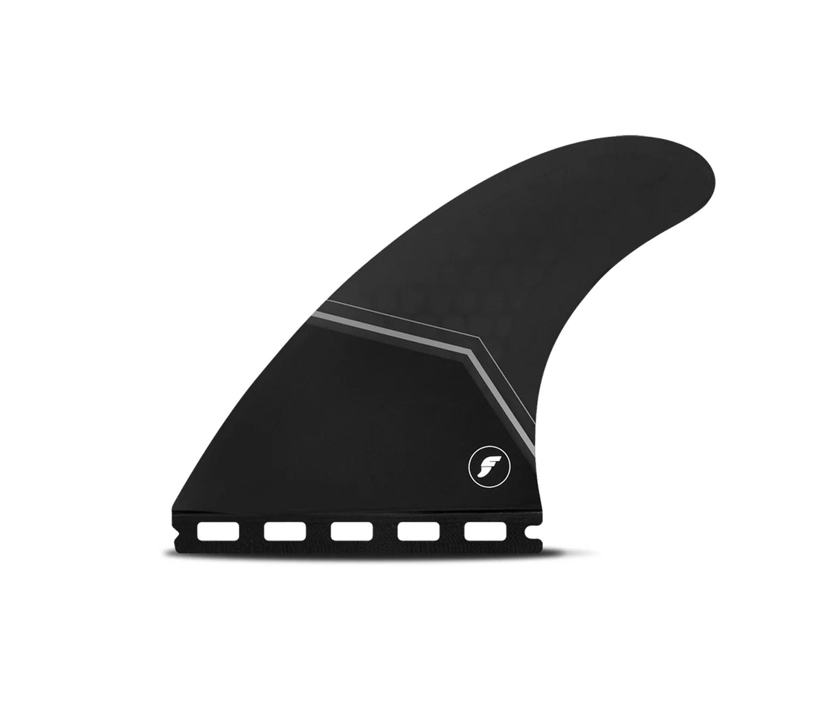 Black JS Honeycomb Thruster Fins with a logo on a white background