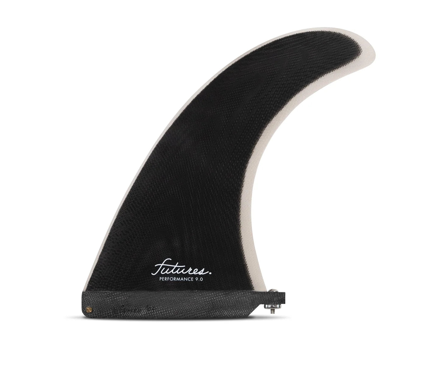 Black and white Futures Performance Fiberglass Single Fin (9.0")