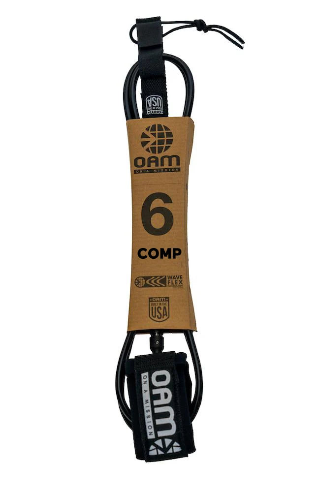 6 foot comp surf leash in black from OAM