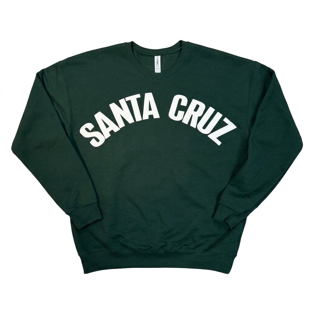 Green collegiate sweater with a white background.