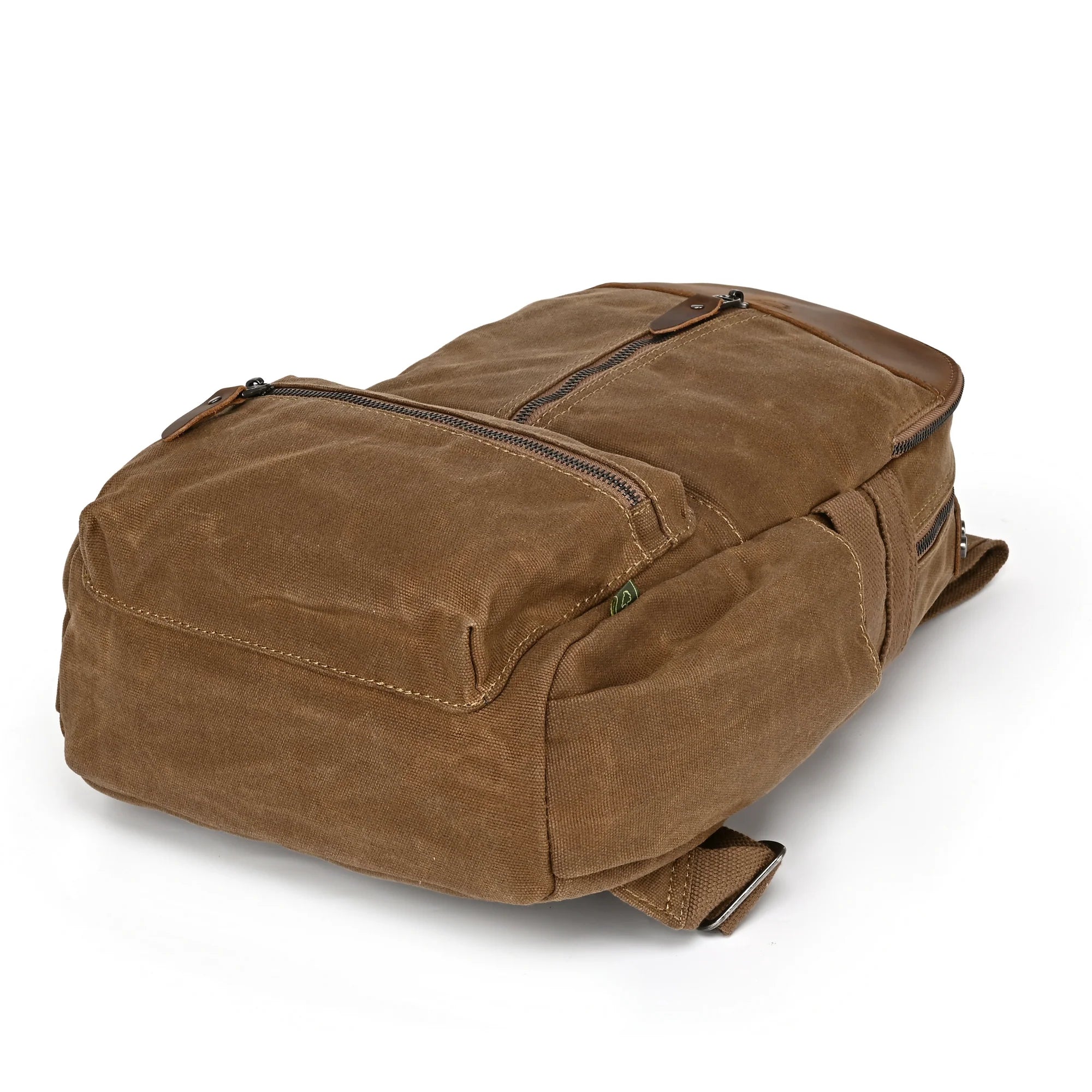 TSD Bradn camel leather duffel bag on a white background