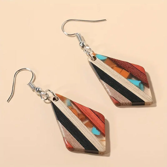 WOOD AND RESIN ARROWHEAD EARRINGS