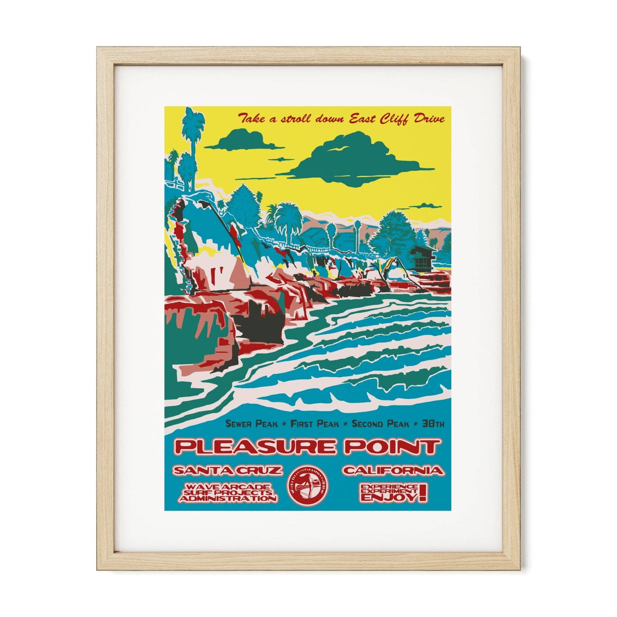 Pleasure Point (Version 2) WPA Surf Poster | Vintage Santa Cruz Travel Poster Art Print: Unframed / 16x20