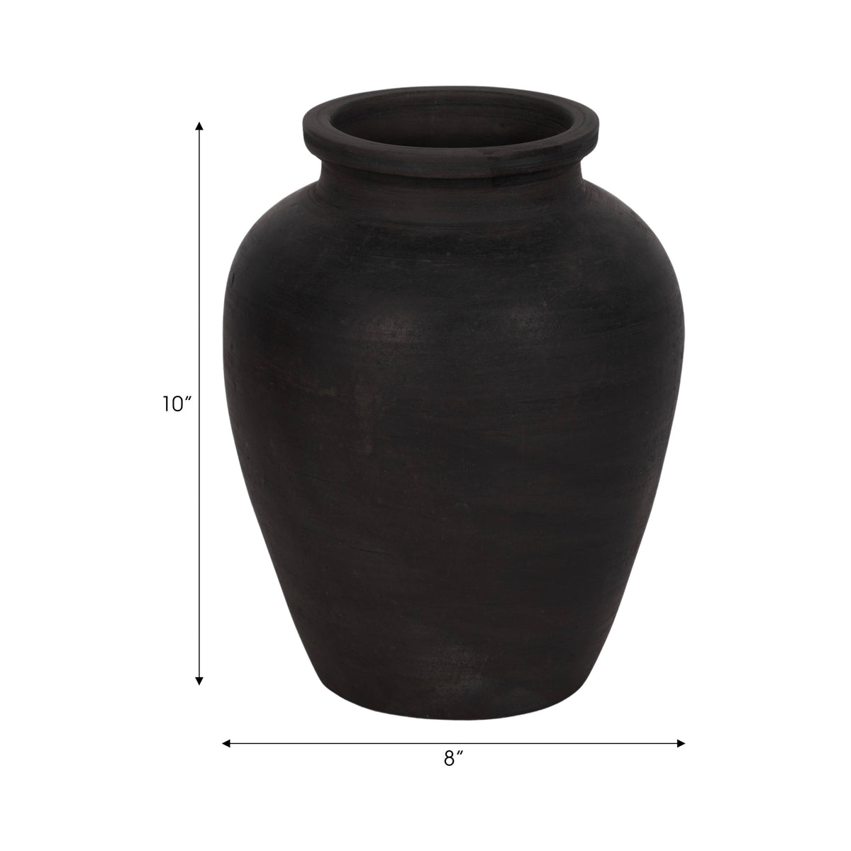 Black vase with dimensions on a white background