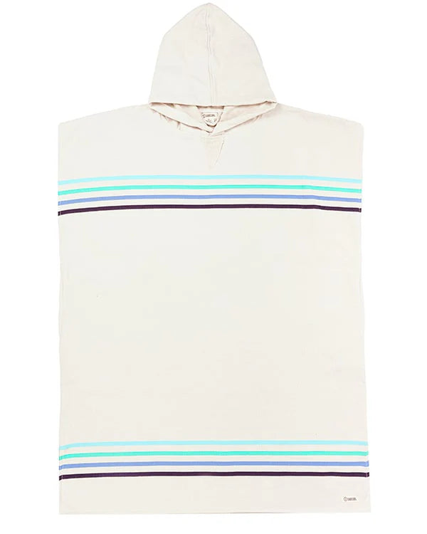 Aqua Sand Cloud Border Classic Stripe Poncho with blue and green stripes.