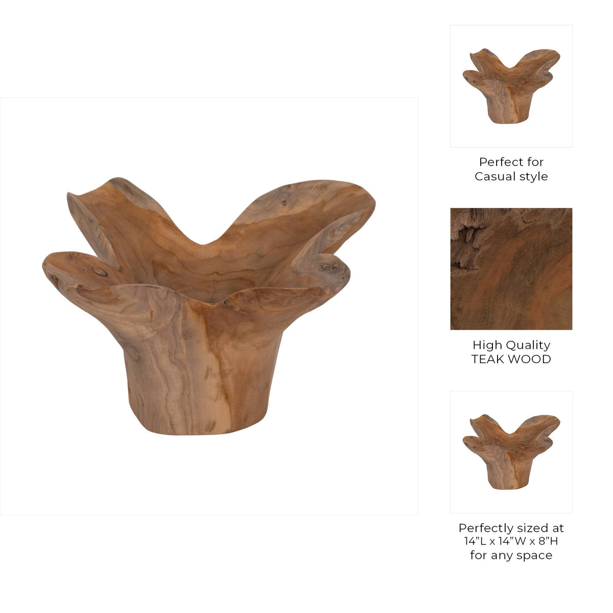 Wooden decorative piece with teak wood details on a white background