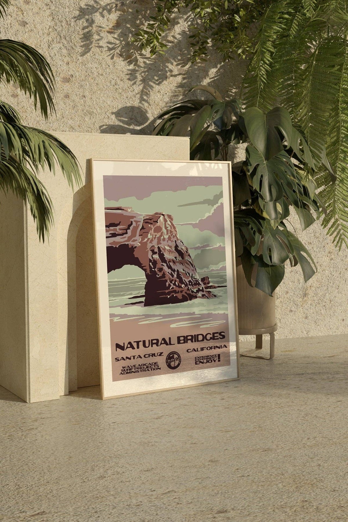 Natural Bridges WPA Surf Poster | Vintage Santa Cruz Travel Poster Art Print: Unframed / 8x10