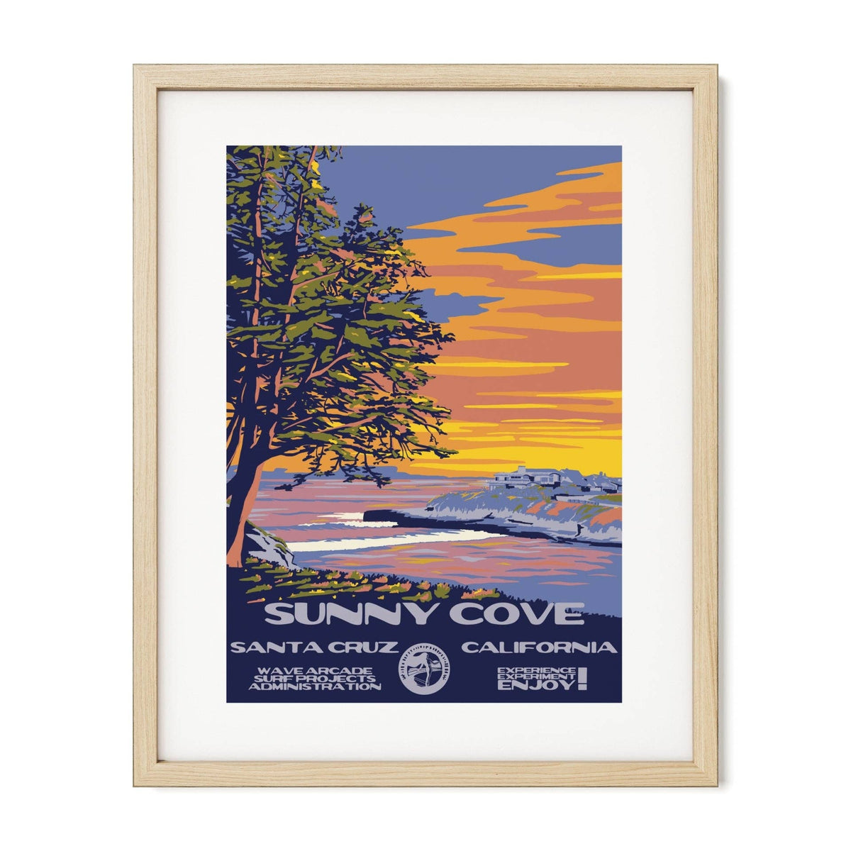 Sunny Cove WPA Surf Poster | Vintage Santa Cruz Travel Poster Art Print: Unframed / 11x14