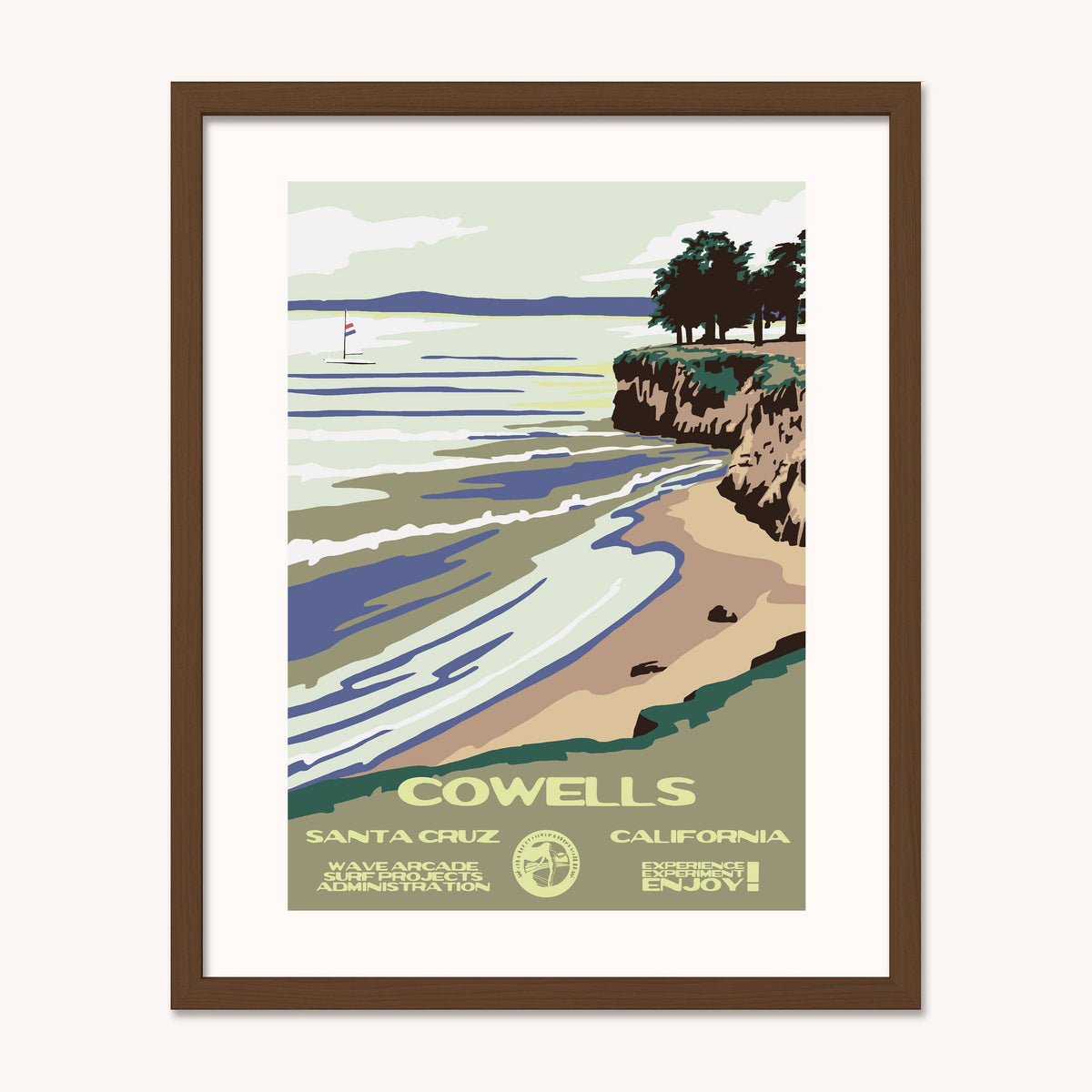 Cowells WPA Surf Poster | Vintage Santa Cruz Travel Poster Art Print: Unframed / 8x10