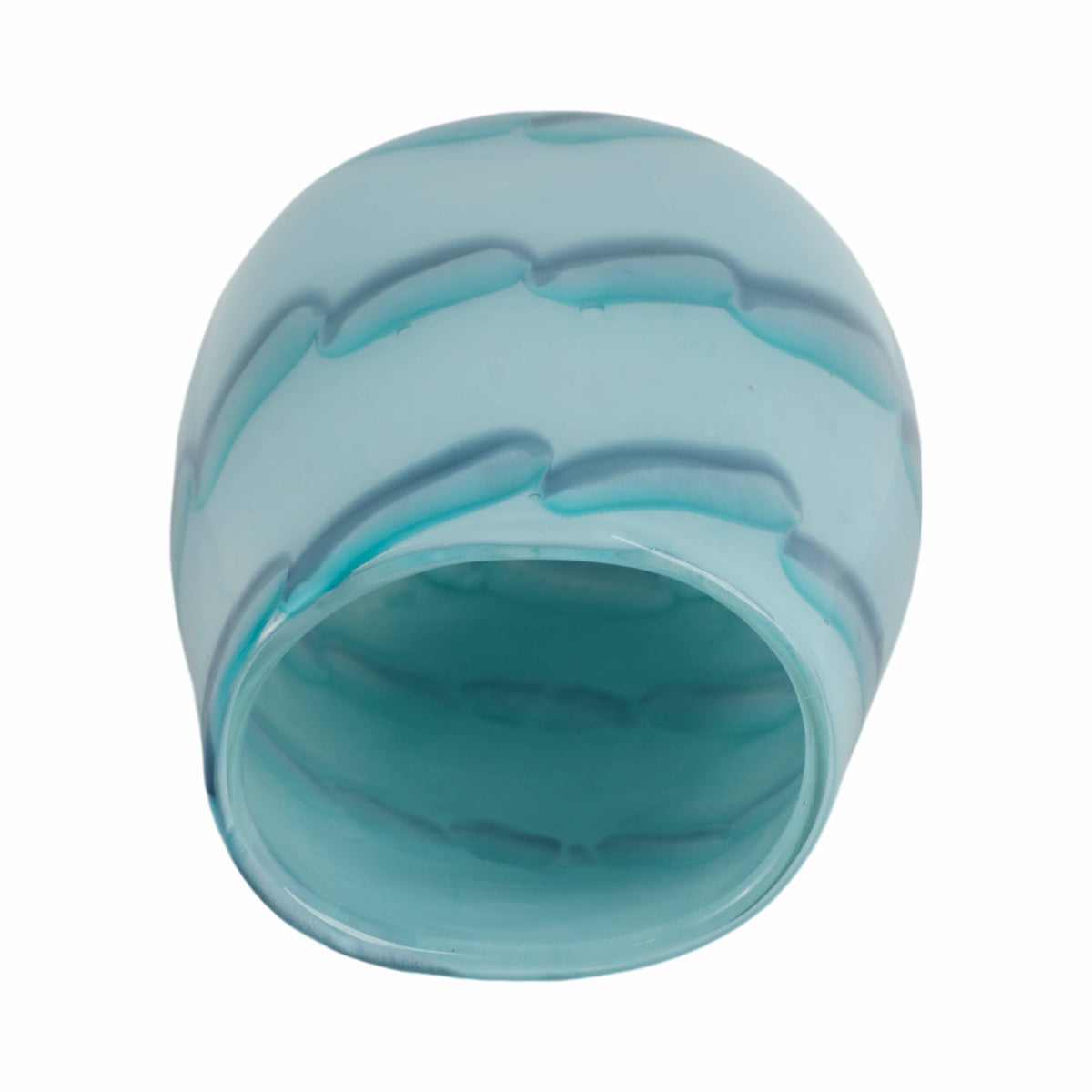 Teal-colored cylindrical object with wavy texture on a white background