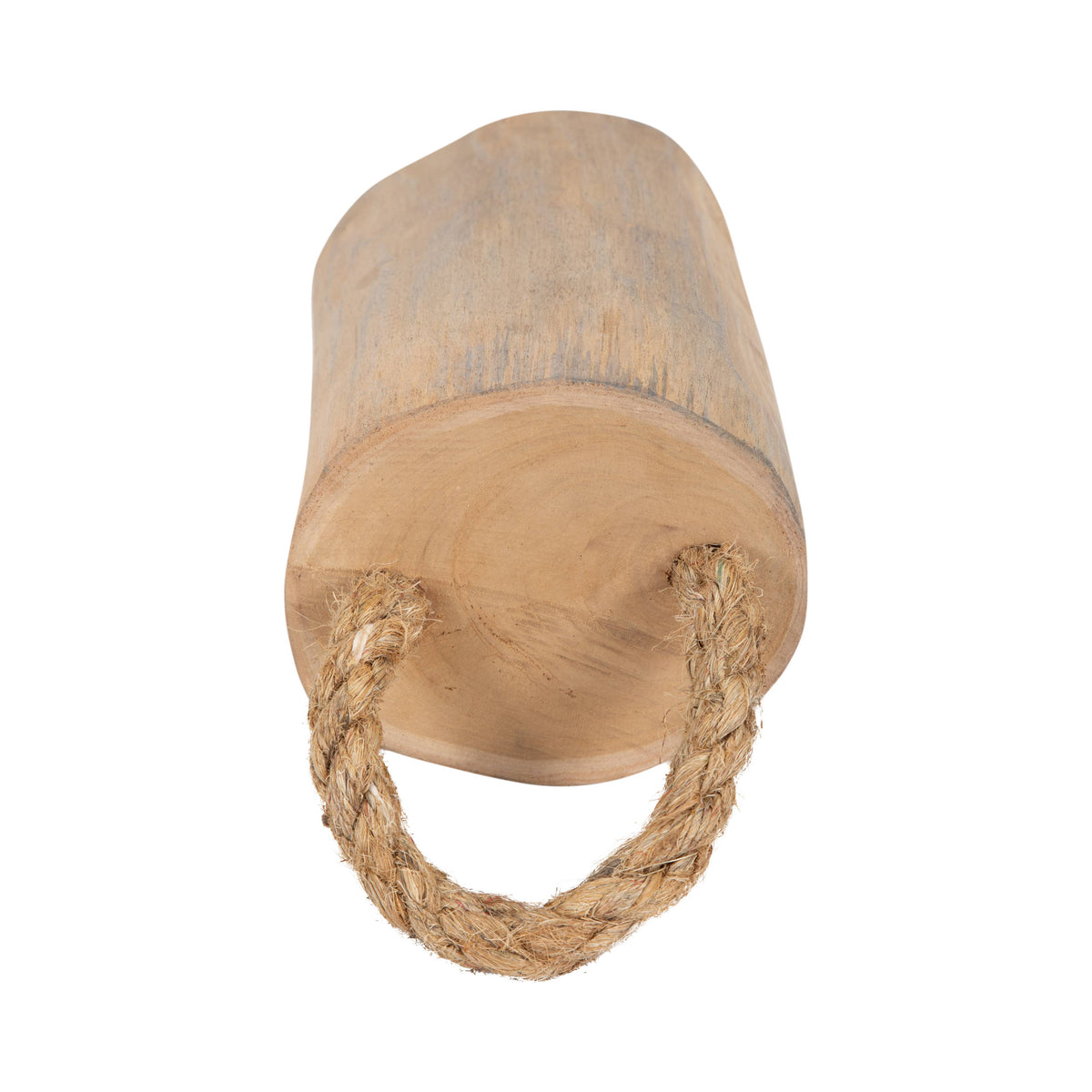 Wooden bucket with a rope handle on a white background