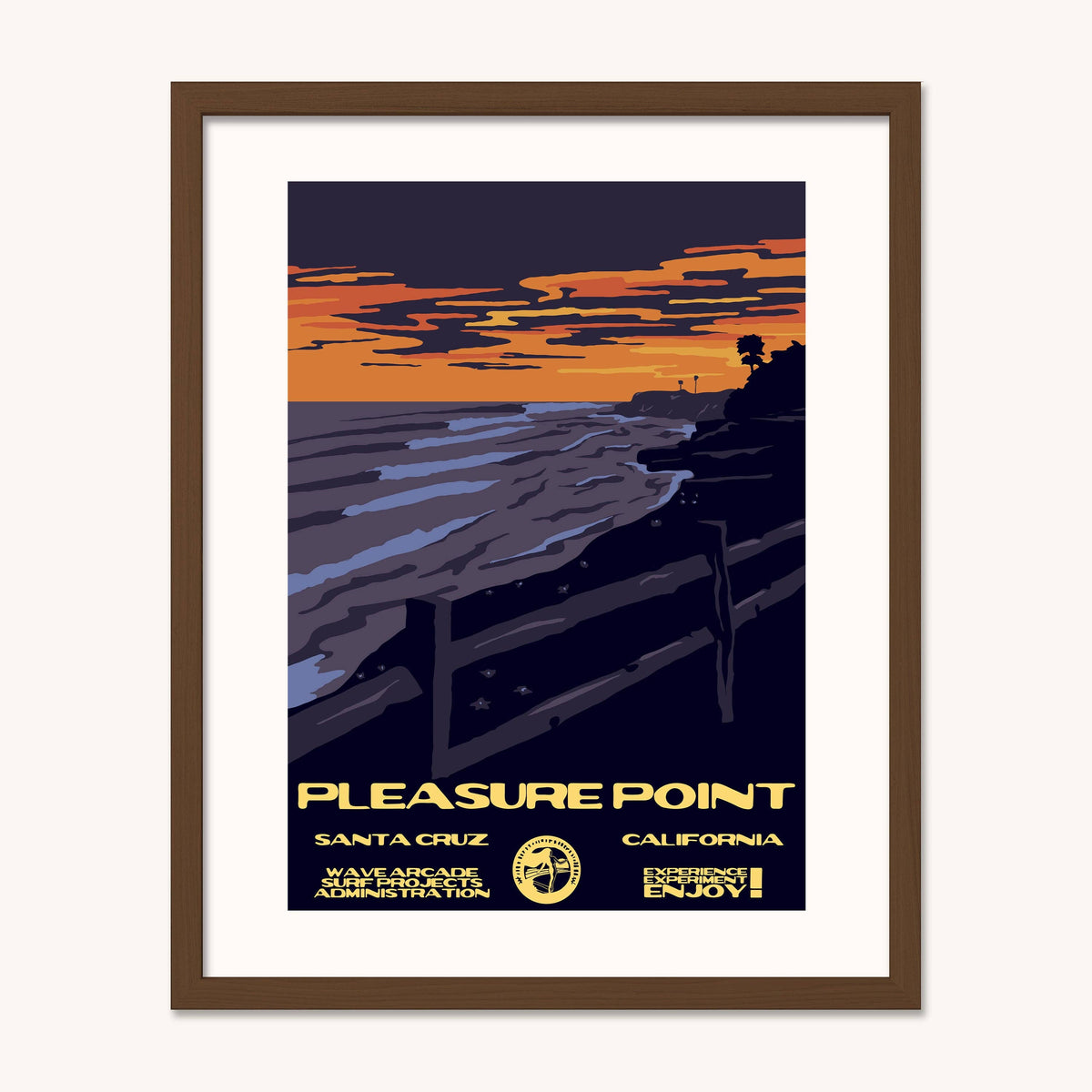 Pleasure Point WPA Surf Poster | Vintage Santa Cruz Travel Poster Art Print: Unframed / 8x10