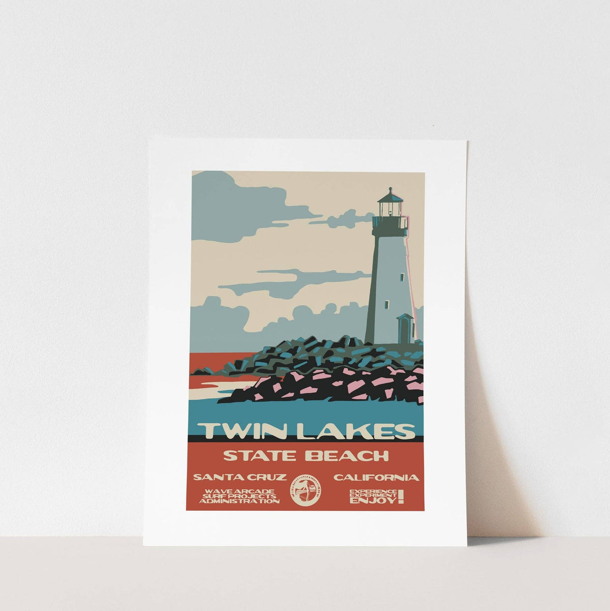 Twin Lakes State Beach WPA Surf Poster | Vintage Santa Cruz Travel Poster Art Print: Unframed / 8x10