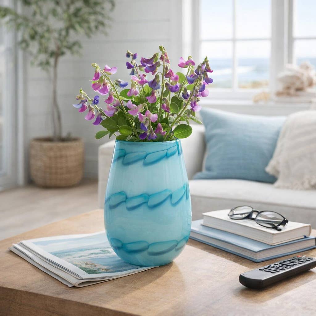 Textured Glass Bead Pattern Coastal Vase – 9″