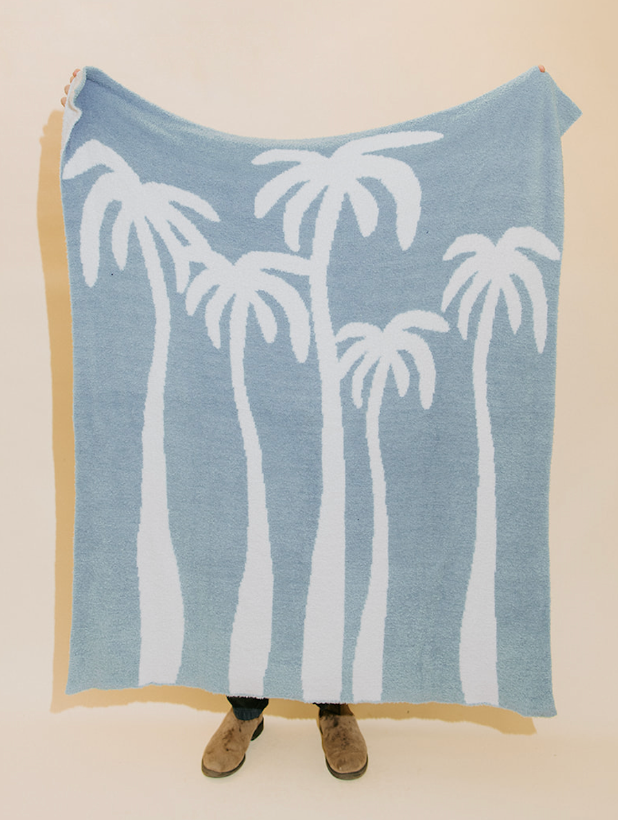 Dancing Palms Plush Throw - Chambray Blue
