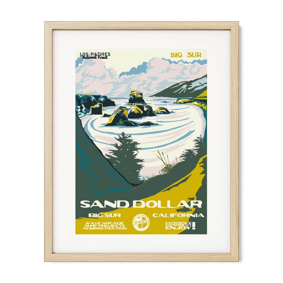 Sand Dollar Beach, Big Sur WPA Surf Poster | Vintage Big Sur Travel Poster Art Print: Unframed / 11x14