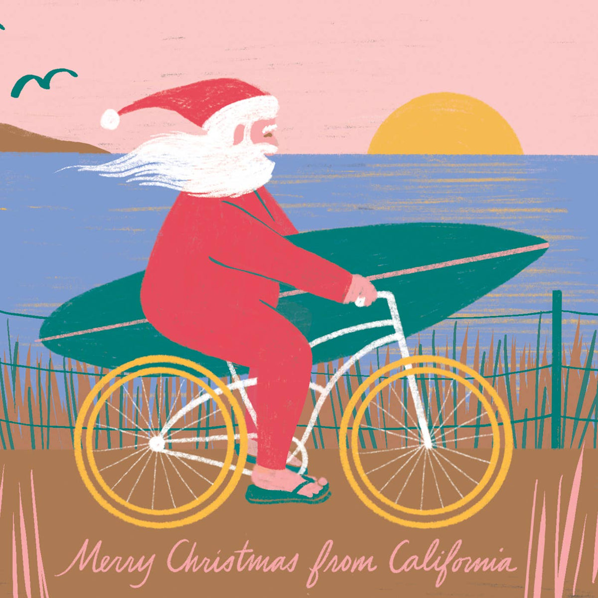 California Biking Surfer Santa Christmas Cards - Boxed Set