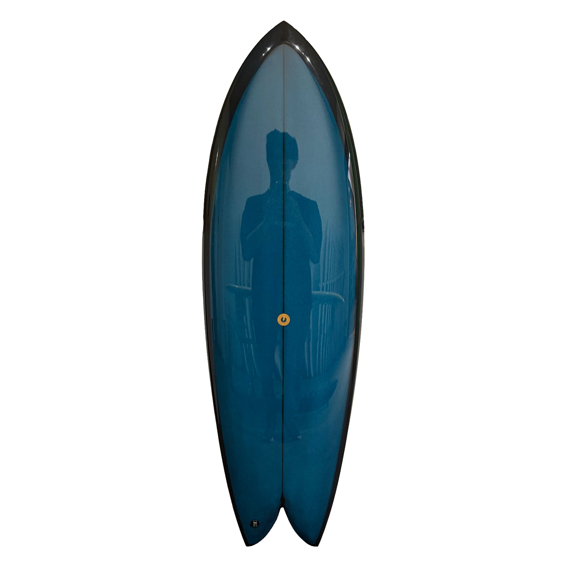 Blue and black surfboard on a white background