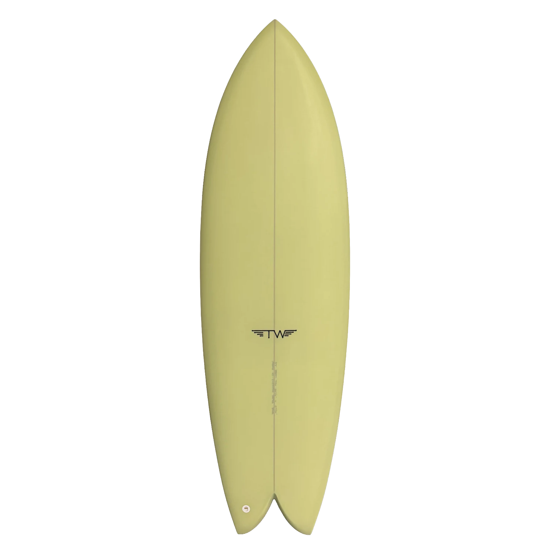 Yellow surfboard with a logo on a white background